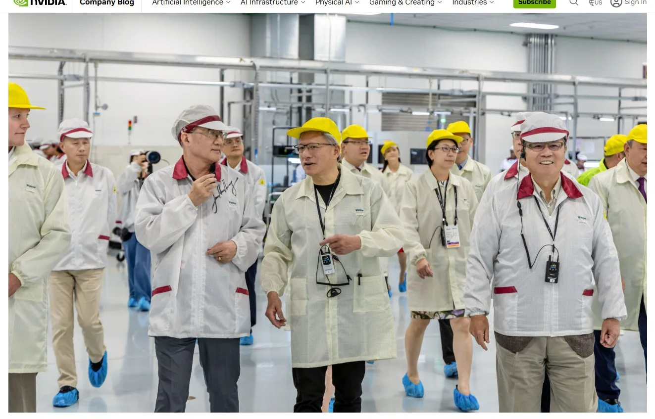 NVIDIA CEO Jensen Huang leading a tour of the Wistron Fort Worth manufacturing facility